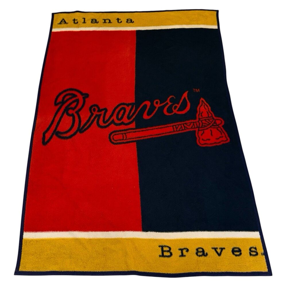 Vintage 90s Biederlack Atlanta Braves Fleece Blanket Throw MLB 77x52 Made In USA